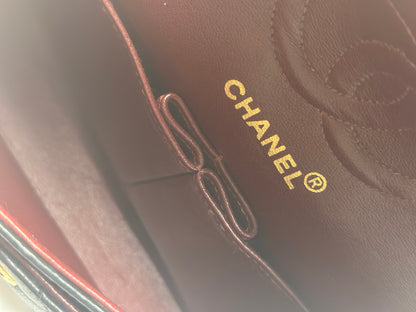 Pre-owned Chanel 1991-1993 small black lambskin double flap shoulder bag