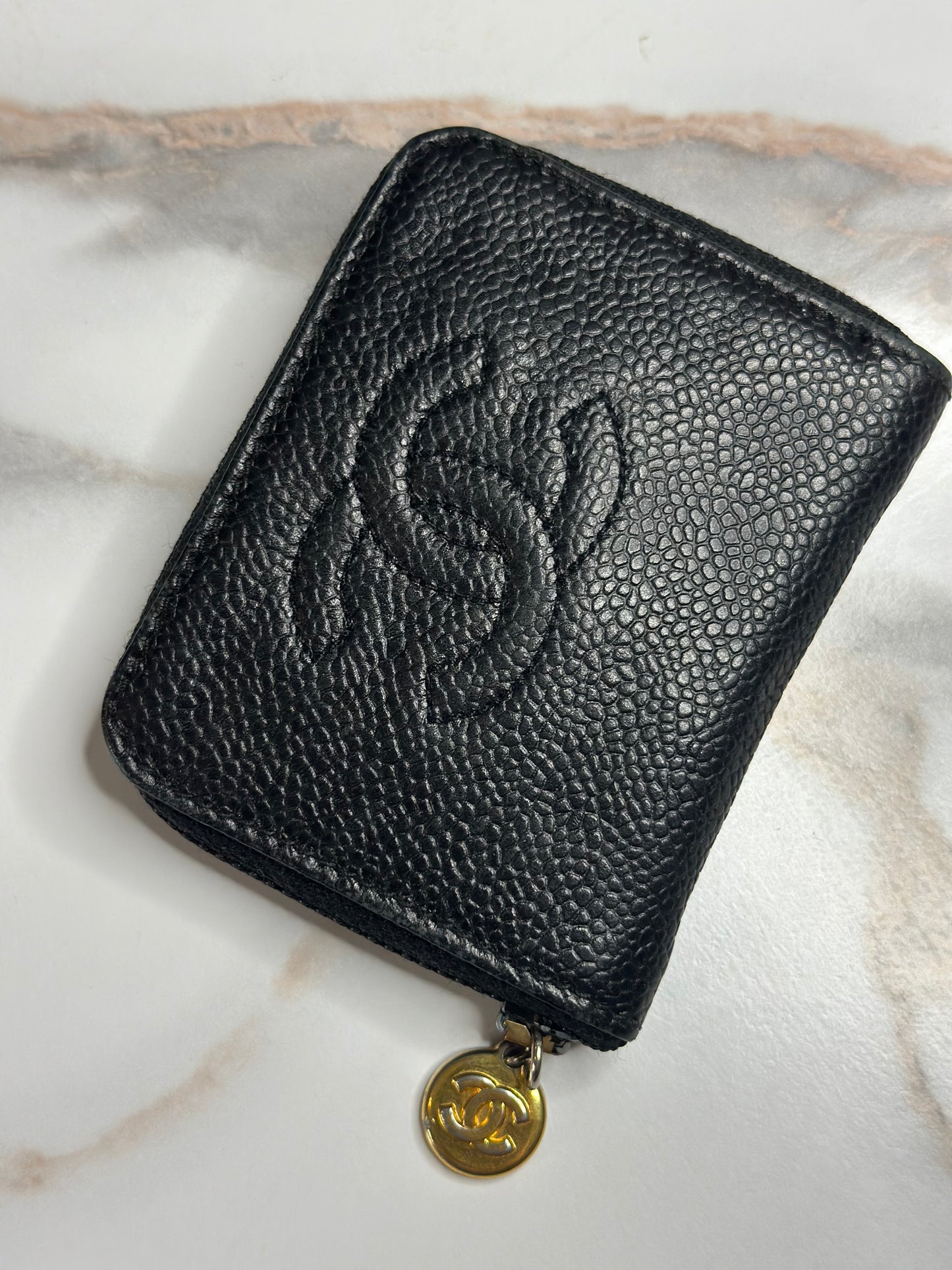 Pre-owned Chanel vintage coco mark caviar leather coin pouch