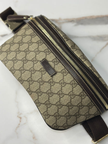 Pre-owned Gucci GG Supreme Monogram Belt Bag Dark Brown