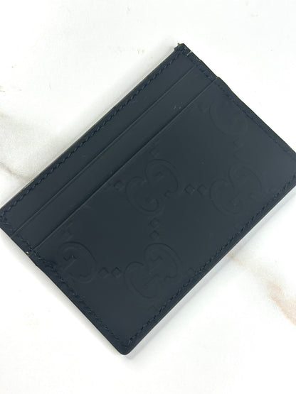 Pre-owned Gucci Rubber Effect GG Embossed Card Holder Black