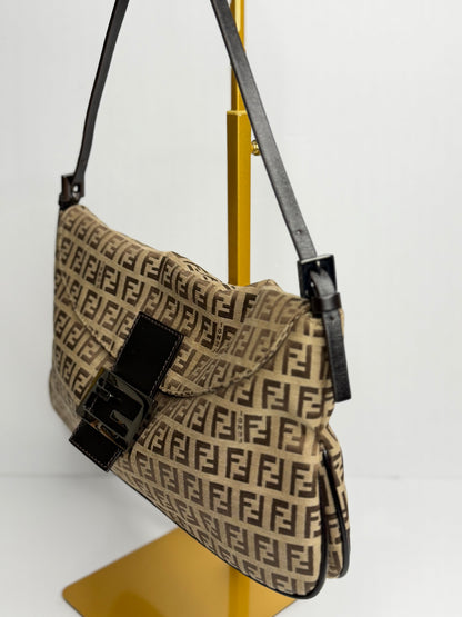 Pre-owned Fendi Zucchino canvas Brown baguette shoulder bag