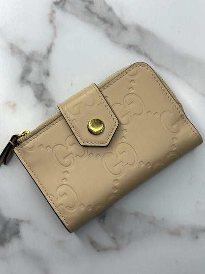 Pre-owned Gucci beige Guccissima compact wallet