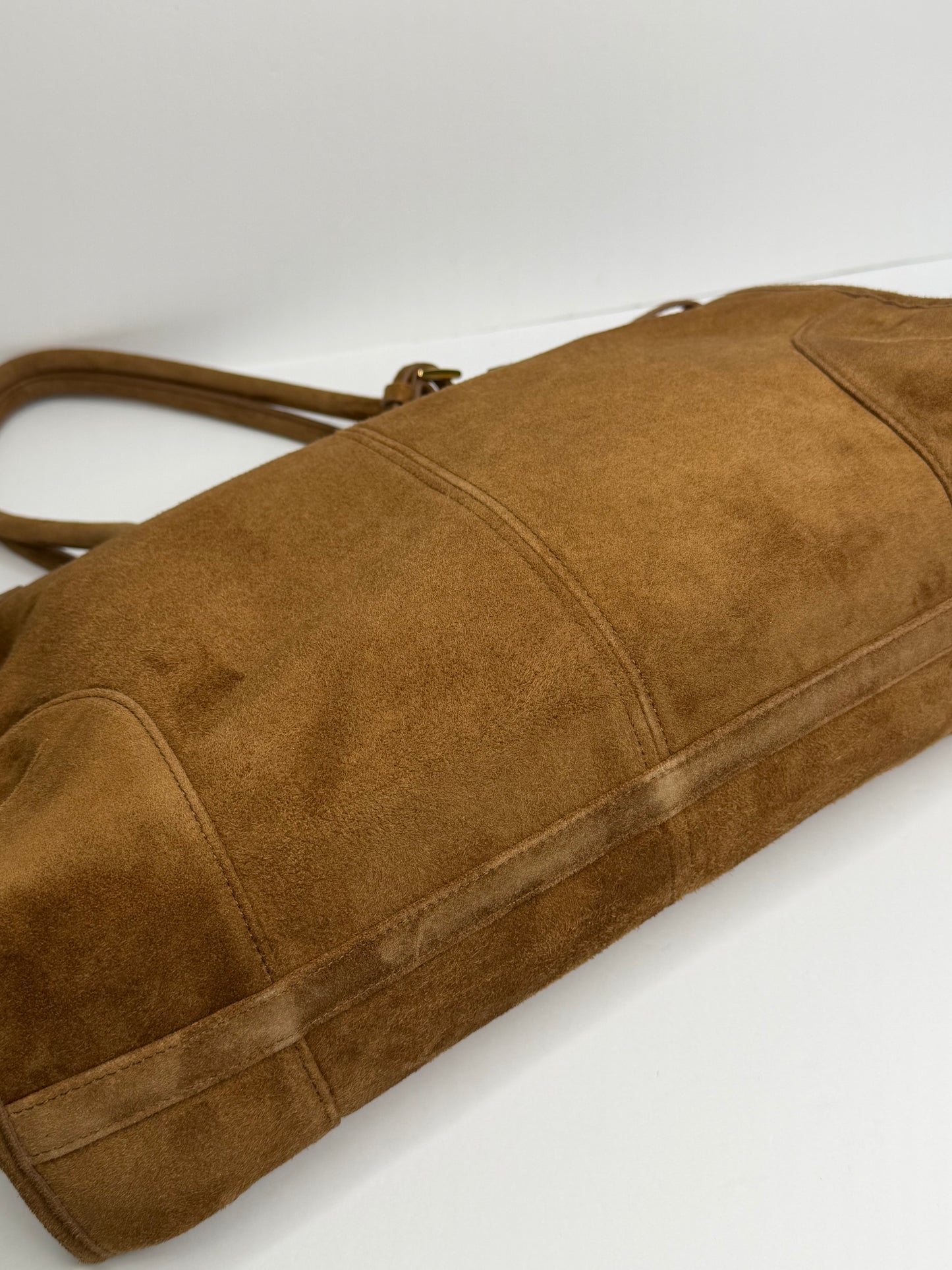 Pre-owned Prada Large Cinnamon Suede Bonnie shoulder tote