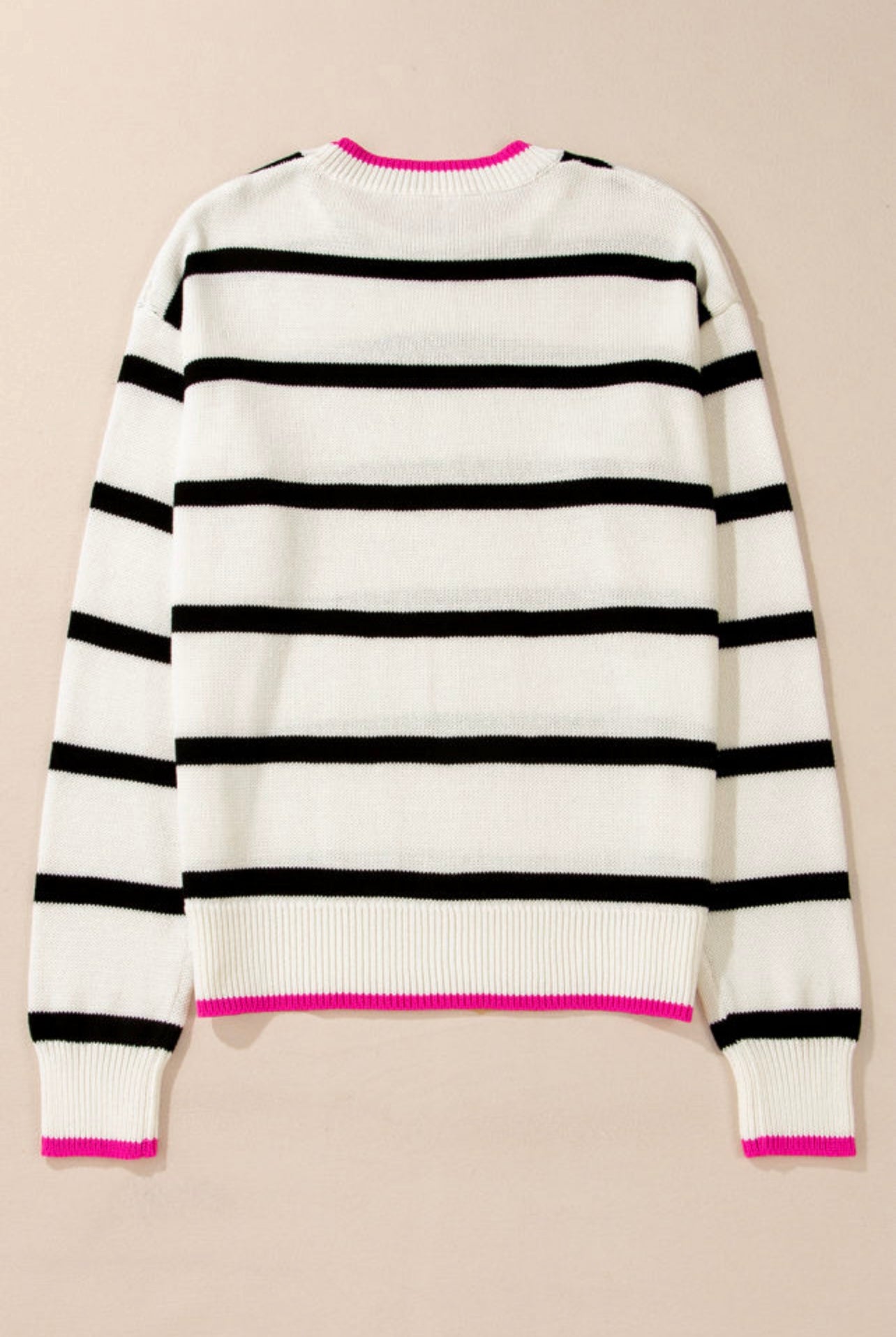 White Stripe Color Contrast Crew Neck