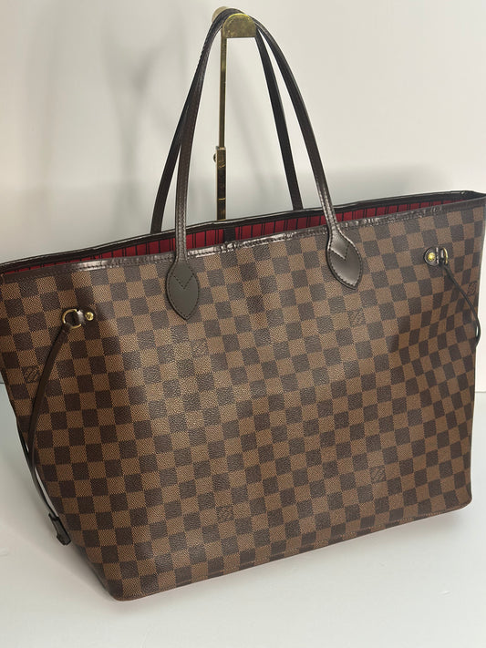 Pre-owned Louis Vuitton Damier Ebene neverfull GM w/pouch tote