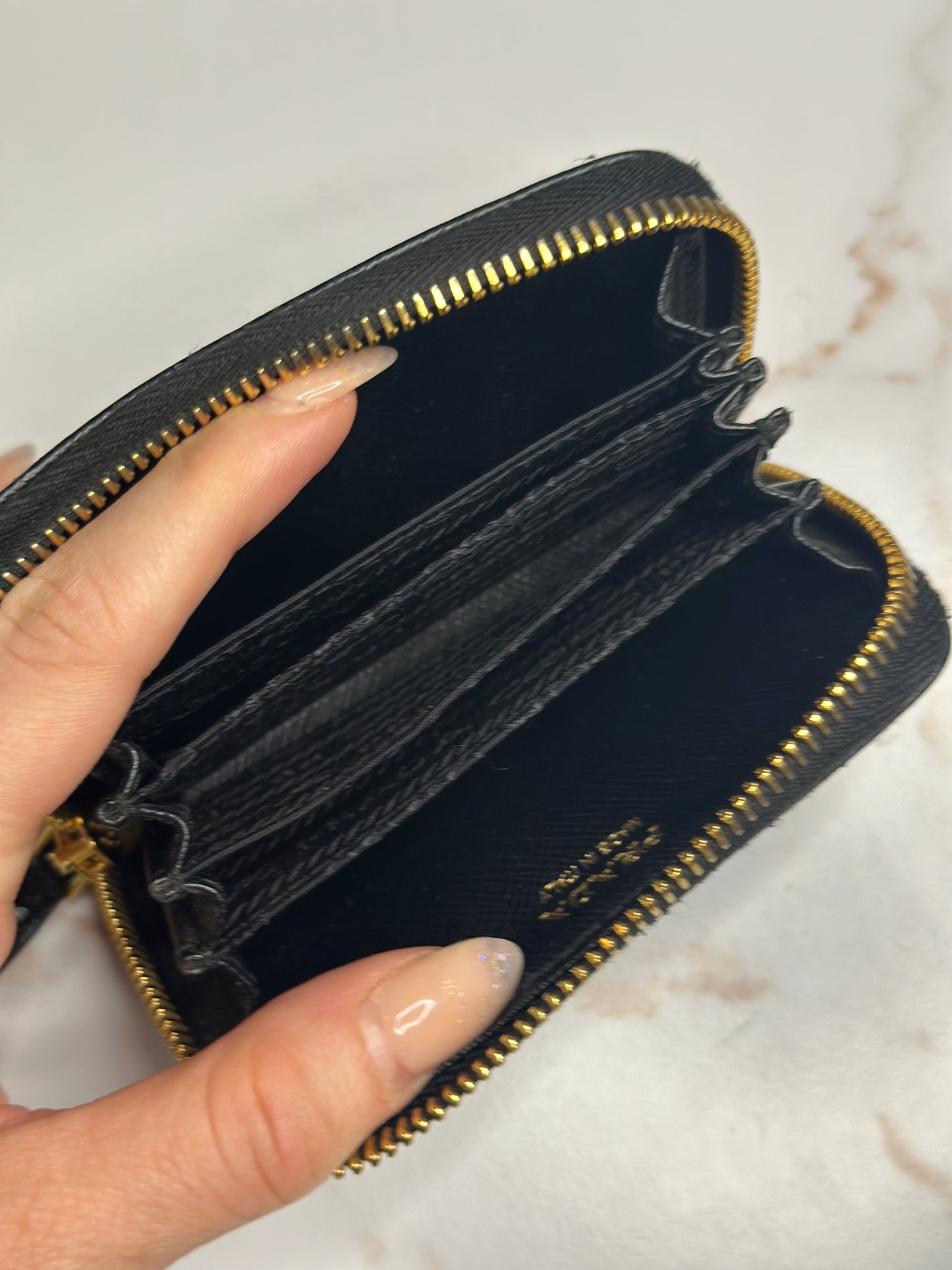 Pre-owned Prada black Saffiano leather compact zippy