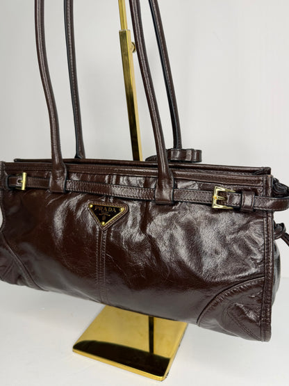 Pre-owned Prada Bonnie Brown calfskin medium shoulder tote