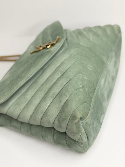 Pre-owned Saint Laurent soft vert opaline green suede medium Lou LoU shoulder bag